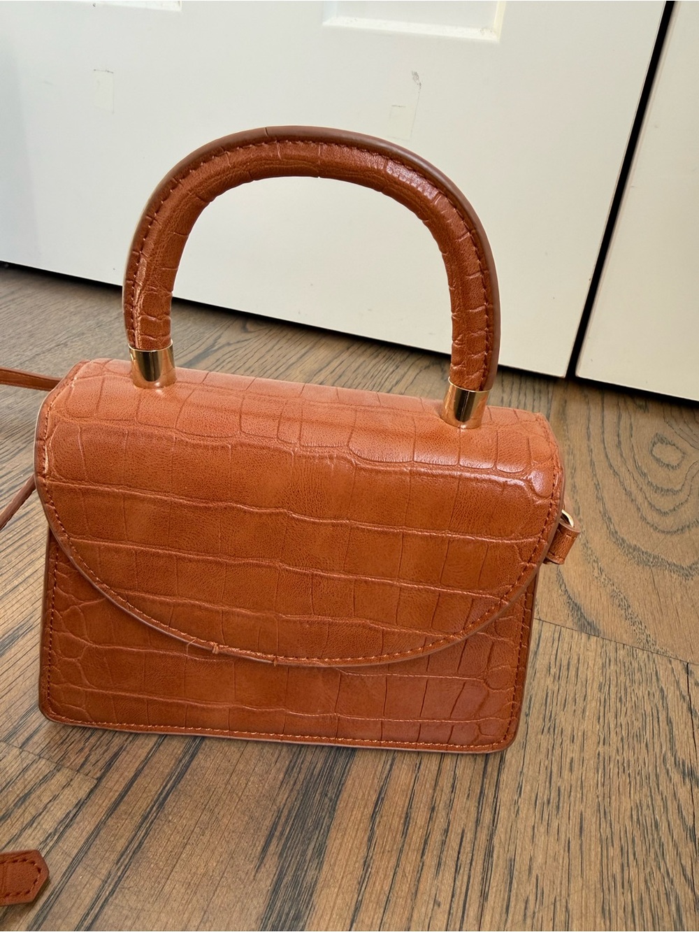 NWOT Women's Top-Handle Croc-Embossed Mini Faux Leather Bag  brown.